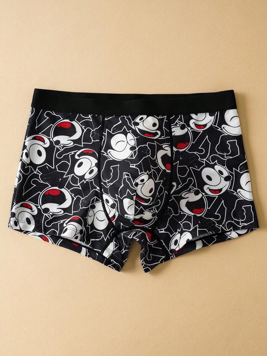 Felix The Cat X SHEIN Men's Soft Breathable Cat Print Trunks - Black - View 1