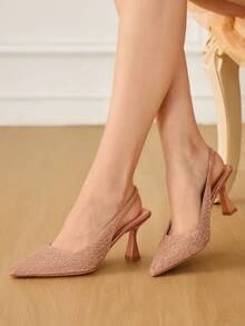 CUCCOO HITCHD Women's Pointed Toe Rhinestone Decor Glamorous Fashion High Heels - Champagne - View 5