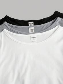 SHEIN Girlism 3pcs/Set Teen Girl Solid Color Crew Neck Ruched Long Sleeve T-Shirts - Blue - View 3