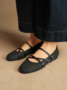 Rosivie Women's Fashionable Versatile Commuting Minimalist Buckle Flats For Christmas - Black - View 2