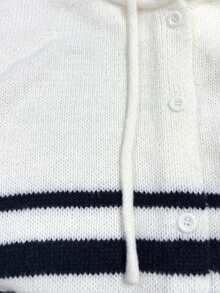 Resyla 女士休闲通勤学院风撞色条纹抽绳连帽单排扣开衫，秋冬款 - 彩色 - 查看 3