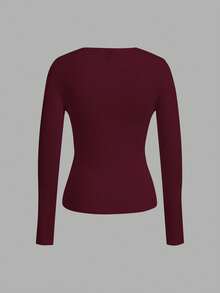 SHEIN EZwear 3件套女士深V领修身休闲长袖T恤套装，适合秋冬季穿着 - 彩色 - 查看 15