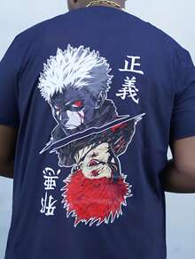Heavens Edit Men's Simple Round Neck Men's Anime Print Short Sleeve Summer Navy Blue T-Shirt - Navy Blue - View 5