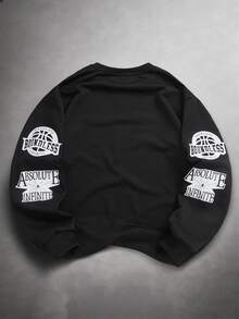 STYNVO 男士宽松圆领长袖字母印花T恤，秋季 - 黑色 - 查看 2