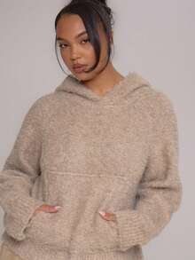 MUSERA Hanorac pufos tricotat mărime mare toamnă iarnă streetwear cool fată Y2K zi de zi casual sepia