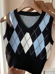 Comfortcana Argyle Pattern V Neck Sweater Vest