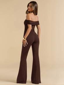 SHEIN BAE 优雅性感黑色透视网纱单肩阔腿连体裤，百搭实用，适合日常穿着、约会、外出、派对、聚会等各种场合 - 不对称连体裤、阔腿连体裤、情人节连体裤、日常连体裤、优雅连体裤 - 咖啡棕 - 查看 2