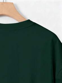 SHEIN 男士标语和赛车印花圆领宽松休闲短袖T恤 - 軍綠色 - 查看 4