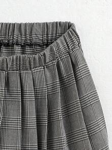 SHEIN ChillGRL 少女长袖条纹拼接衬衫和千鸟格百褶裙套装 - 彩色 - 查看 6