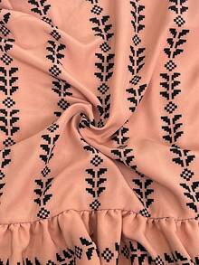 Freevana 大码立领插肩袖宽松荷叶边下摆复古时尚连衣裙 - 珊瑚橙 - 查看 3