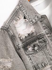 Manfinity Roughcore Chaqueta vaquera gris desgastada casual para hombre, estilo urbano - Gris - Ver 8