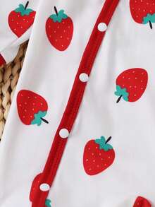 Newborn Baby Girl Clothes White And Red Strawberry Print Knit Sets,Autumn Cute Matching Family Outfits,Long-Sleeved Jumpsuit 0-6 Months 1T 2T Clothing - Multicolor - View 3