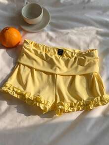 Comfortcana Women's Solid Color Lace Trim Casual Summer Shorts - Yellow - View 5