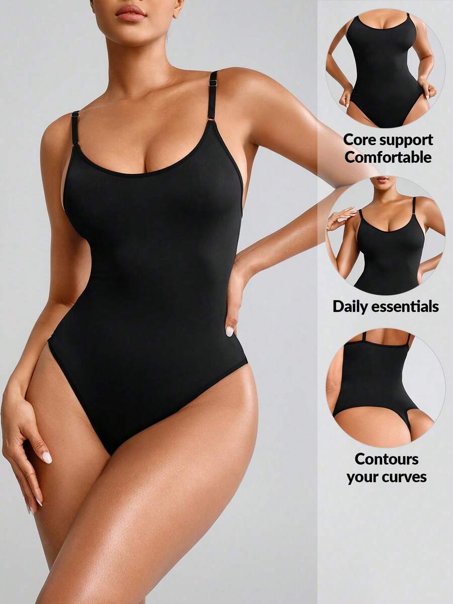 SHAPORA Women's Solid Color Cami Bodysuit Shapewear - Black - View 1