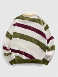 ROMWE MEN Men's Zip-Up Cardigan, Collegiate Style Striped Knit Sweater - Multicolor - View 2