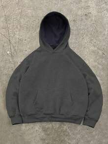 Manfinity Hypemode 藏蓝色连帽长袖保暖套头卫衣，秋冬季藏蓝色纯色连帽衫，男士保暖连帽衫 - 深灰色 - 查看 1