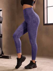 Powerista 高腰无缝高弹力水洗运动紧身裤瑜伽女裤 - 紫色 - 查看 5