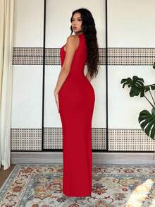 Almamuse Damen Batik-Muster figurbetontes Kleid, Sommer Maxikleid, grünes langes Maxikleid Damen Outfit - Fiery Red - Übersicht 2