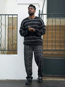 Heavens Edit 男士佩斯利印花直筒牛仔裤，Grunge - 黑色 - 查看 1