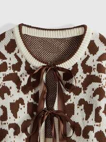 ROMWE Kawaii Set de 2 suéteres de mujer con estampado de leopardo y decoración de moño - Multicolor - Ver 5