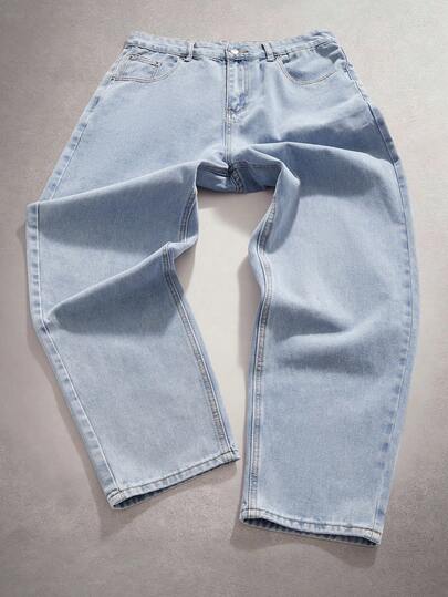 StoneGrade 男士寬鬆直筒牛仔褲，帶有斜口袋、寬鬆寬大和長版洗滌單寧褲，帶有運動風格的Y2K風格，適合閒逛派對