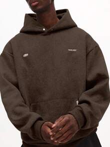 Áo hoodie SUMWON dáng ngắn, chất liệu giả da, kiểu chui đầu, có túi giữa và mũ có dây rút. - màu nâu - Xem 4