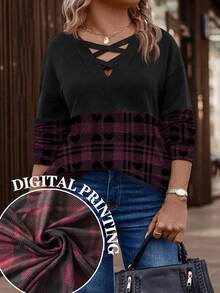 EMERY ROSE 大码女式心形图案宽松落肩休闲卫衣 - 彩色 - 查看 1