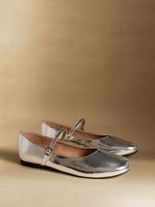 Rosivie 女士休闲百搭简约通勤纯色搭扣平底鞋 - 銀色 - 查看 5