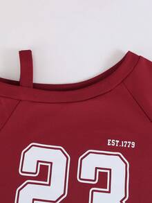SHEIN ChillGRL 2pcs/Set Teenager Fashion Graphic Letter Print Sweatshirt & High Waist Pleated Mini Skirt,Back-To-School Graduation Sport Autumn Outfits For Girls - Burgundy - View 6
