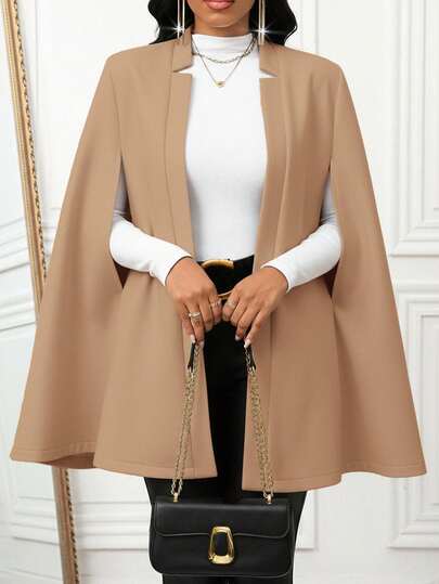 SHEIN Lady Abrigo de capa negra de lana, de moda y versátil para otoño e invierno. Es adecuado para el uso diario, fiestas y oficina.