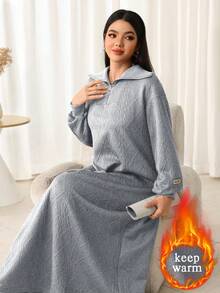 Seusyu Vestido holgado y suelto con textura y forro térmico para mujer, otoño/invierno - Gris - Ver 1