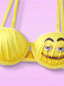 Notgurli 2pcs Bra + Panty Set, Underwire Lift & Enhance, Chocolate Chip & Print, Cute & Playful Women's Lingerie Set - Yellow - View 4