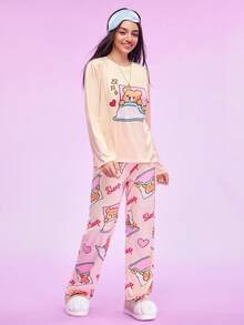 FamilyFrolics Conjunto de pijama de mujer con estampado de oso de dibujos animados, ropa de invierno - Multicolor - Ver 4