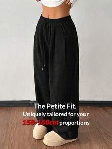 SHEIN PETITE Women's Autumn And Winter Street Fashion Casual Retro Corduroy Textured Pants - Black - View 10