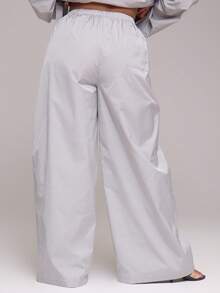 MUSERA Pantaloni largi cu talie elastică, țesături, toamnă, streetwear, cool, fată, Y2K, casual, de zi cu zi, sepia - Gri - Vizualizare 4