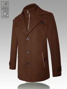 Manfinity Mode Men's Casual Solid Color Wool Blend Overcoat, Autumn/Winter - Brown - View 4