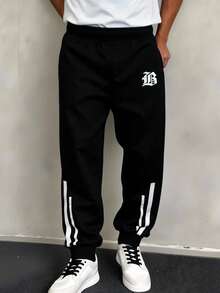 SHEIN Mirajuku Tween Boys' Casual Striped Drawstring Waist Sweatpants, Suitable For Leisure, Sports, And School Wear - Black - View 1