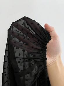 Maweii 大码女式时尚性感波点印花薄纱衬衫 - 黑色 - 查看 7