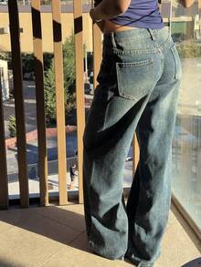 Abrilcols Jeans casuales con bolsillo y botones delanteros para mujer