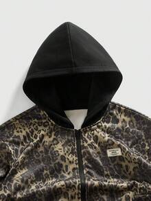 ROMWE MEN Men's Casual Leopard Print Hooded Sweatshirt Sweatshirt - Multicolor - View 4