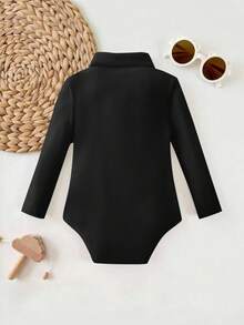 SHEIN Baby Girl Ribbed Knit Turtleneck Sleeveless Bodysuit, Comfortable & Cute, Suitable For Summer - Black - View 2