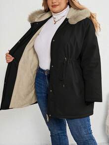 SHEIN CURVE+ Abrigo acolchado con capucha y cordón ajustable en la cintura, unicolor, talla grande y curvilínea - Multicolor - Ver 7