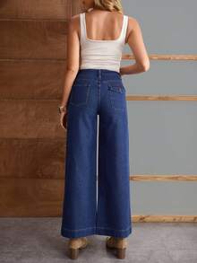 EMERY ROSE Women's Solid Color Straight Loose Fit Casual Jeans With Pockets, Versatile - Blue - View 2
