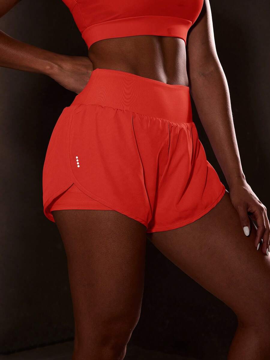Powerista Quần short thể thao dệt cạp cao màu trơn, thích hợp cho tập yoga và tập thể dục - Màu Cam cháy - Xem 1