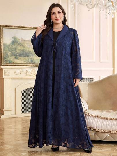 Veilorie Áo choàng Abaya Ả Rập dáng rộng, thắt eo, tay dài, cỡ lớn dành cho nữ