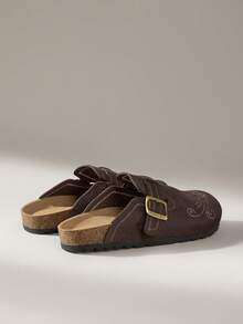 Solecia Women's Metal Buckle Design Slip-On Flat Shoes For Christmas - Coffee Brown - View 4