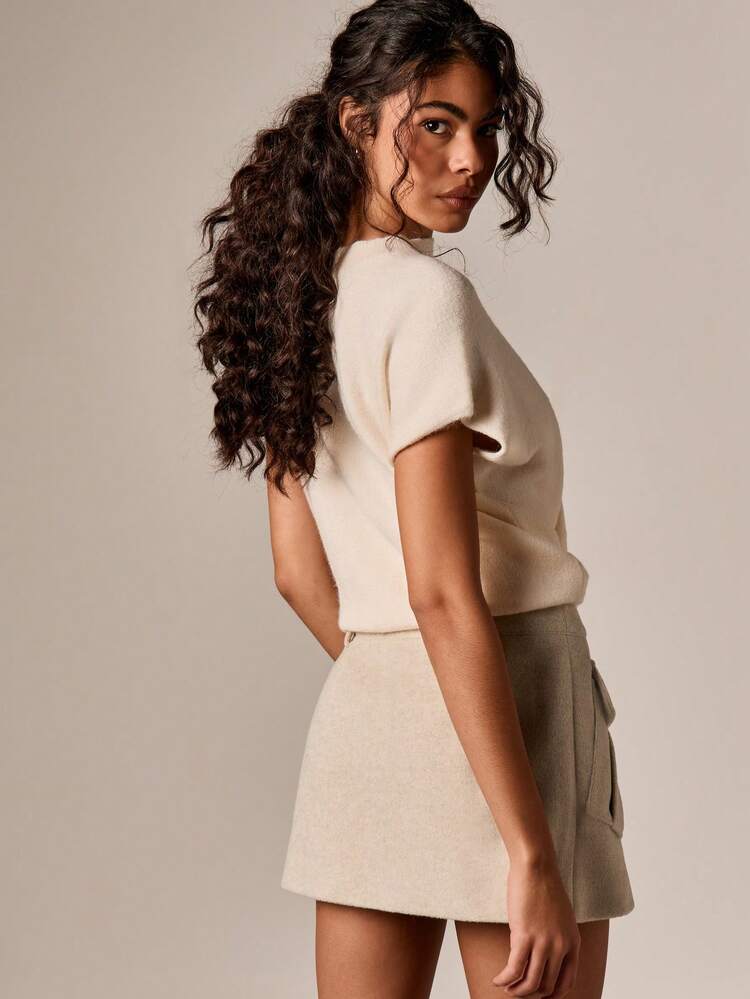 Wool Look Pocket Detail Mini Skirt