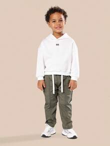 SUMWON Casual Grey Boys Pants Elastic Waist Adjustable Drawstring Everyday Comfortable Play Wear Children Winter Trousers Lifestyle Street Fashion