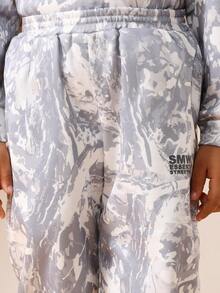 Bộ đồ thể thao SUMWON dành cho bé trai, gồm áo hoodie và quần nỉ họa tiết rằn ri, không có mũ trùm đầu có dây rút, thích hợp cho phong cách thường ngày, dạo phố hoặc đi nghỉ mát. - Xám - Xem 7