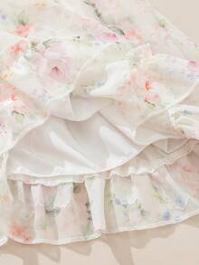 Souflis 法式复古新款春季连衣裙，女童夏季新款玫瑰印花无袖花朵蓬蓬裙，超仙气优雅拉链露背休闲通勤甜美可爱公主裙 - 彩色 - 查看 8